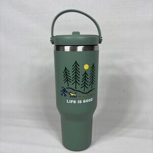 Life Is Good 40oz Nomad Steel Travel Tumbler Handle & Straw Mountain Hiking Dog